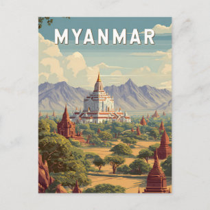 Cartão Postal Ilustração de Viagem de Arte Vintage de Myanmar