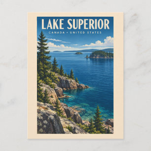 Cartão Postal Ilustração de Viagem de Arte Vintage do Lago Super