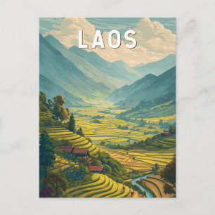 Cartão Postal Ilustração de viagem de arte vintage do Laos