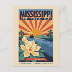 Cartão Postal Ilustração de Viagem de Arte Vintage do Mississipp