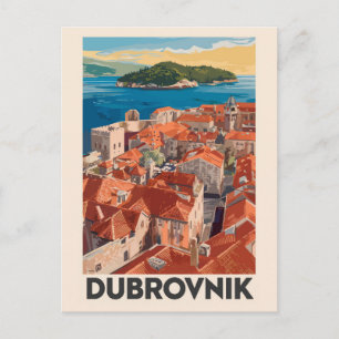 Cartão Postal Ilustração de Viagem de Arte Vintage Dubrovnik Cro