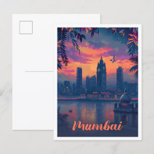 Cartão Postal Ilustração de Viagem de Arte Vintage em Mumbai Ind