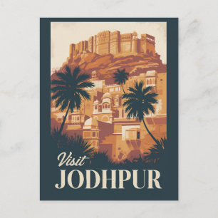 Cartão Postal Ilustração de viagem de arte vintage Jodhpur Índia