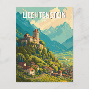 Cartão Postal Ilustração de viagem de arte vintage Liechtenstein