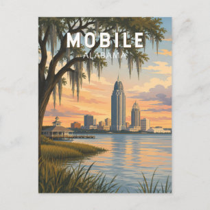 Cartão Postal Ilustração de Viagem de Arte Vintage Mobile Alabam