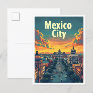 Cartão Postal Ilustração de Viagem de Arte Vintage na Cidade do