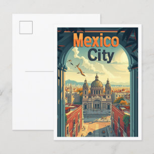 Cartão Postal Ilustração de Viagem de Arte Vintage na Cidade do