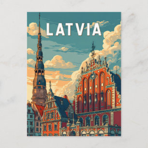 Cartão Postal Ilustração de viagem de arte vintage na Letônia