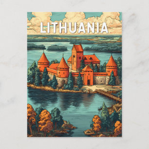 Cartão Postal Ilustração de viagem de arte vintage na Lituânia