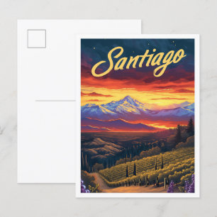 Cartão Postal Ilustração de Viagem de Arte Vintage no Chile