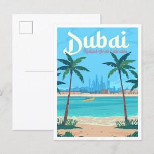 Cartão Postal Ilustração de Viagem de Arte Vintage nos Emirados 