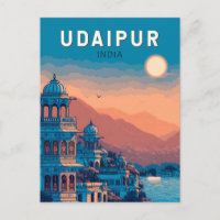 Ilustração de Viagem de Arte Vintage Udaipur Índia