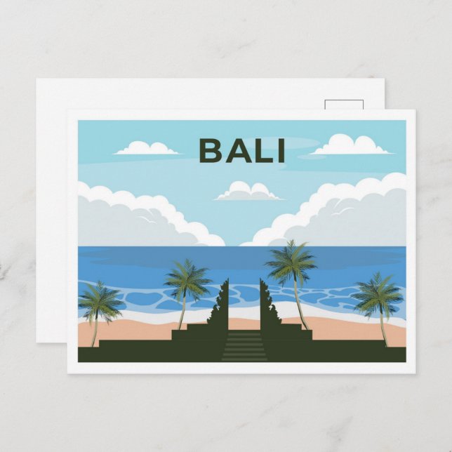 Cartão Postal ilustração de viagem de Bali Indonésia (Frente/Verso)