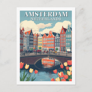 Cartão Postal Ilustração de Viagem de Bicicletas em Amsterdã Hol