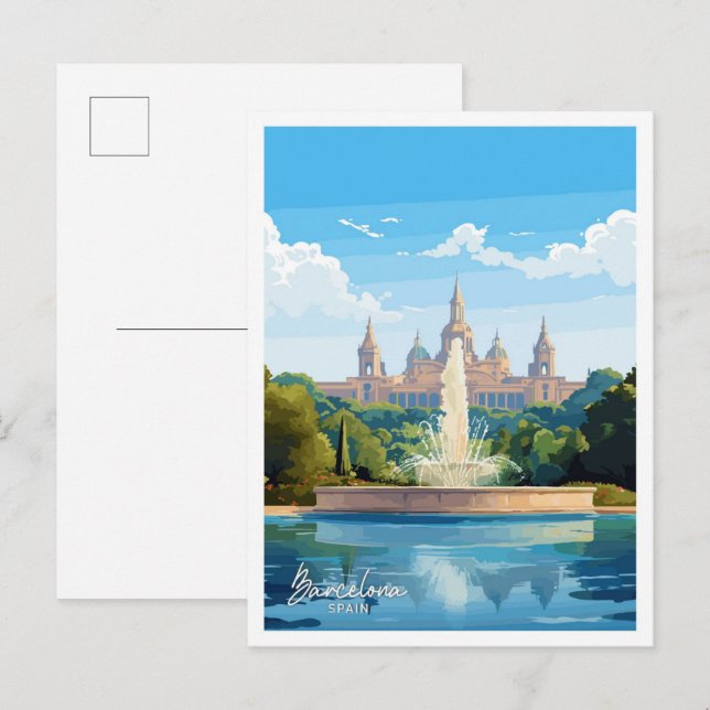 Cartão Postal Ilustração de Viagem de Espanha de Arte de Barcelo (Frente/Verso)