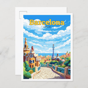Cartão Postal Ilustração de Viagem de Espanha de Barcelona
