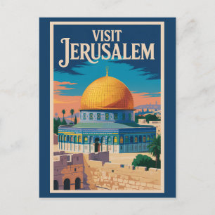 Cartão Postal Ilustração de Viagem de Jerusalém Israel Arte Vint