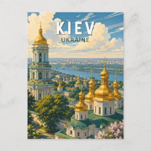 Cartão Postal Ilustração de Viagem de Kyiv Ucrânia Vintage