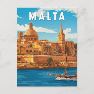 Cartão Postal Ilustração de viagem de Malta Arte Vintage