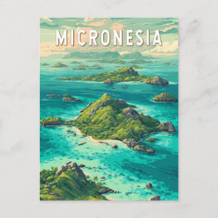 Cartão Postal Ilustração de Viagem de Micronésia Arte Vintage