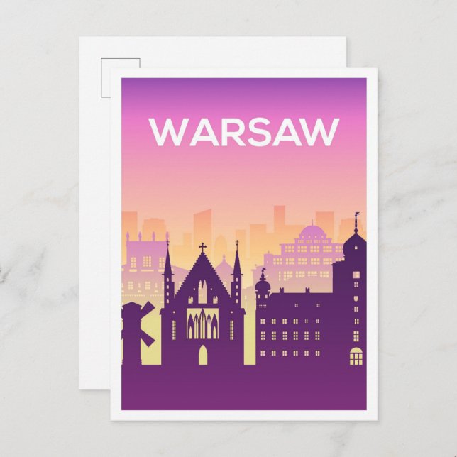 Cartão Postal Ilustração de Viagem de Polônia de Arte de Varsóvi (Frente/Verso)