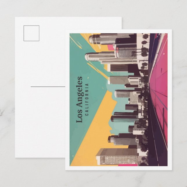 Cartão Postal Ilustração de Viagem de Pop de Arte de Los Angeles (Frente/Verso)