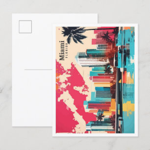 Cartão Postal Ilustração de Viagem de Pop de Arte de Miami Flori
