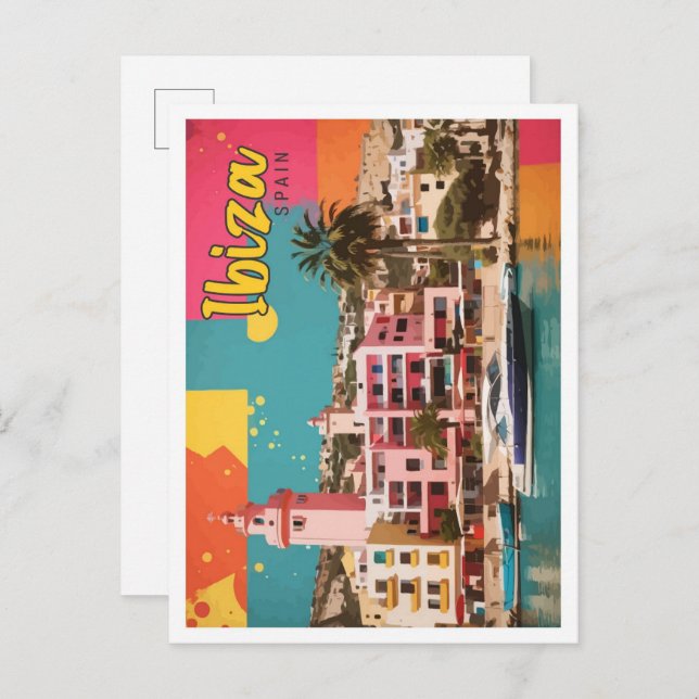 Cartão Postal Ilustração de Viagem de Pop de arte Ibiza Espanha (Frente/Verso)