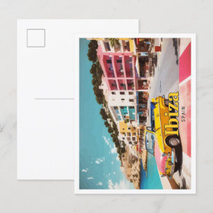 Cartão Postal Ilustração de Viagem de Pop de arte Ibiza Espanha