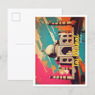 Cartão Postal Ilustração de Viagem de Pop de Arte Taj Mahal Indi