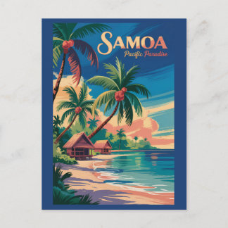 Cartão Postal Ilustração de viagem de Samoa Praia Arte Vintage