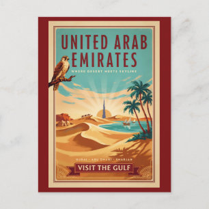 Cartão Postal Ilustração de viagem do deserto de Dubai UAE Falcã