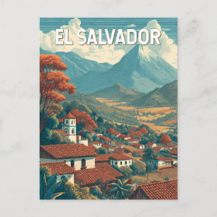 Cartão Postal Ilustração de viagem do El Salvador Arte Vintage