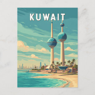 Cartão Postal Ilustração de viagem do Kuwait Arte Vintage