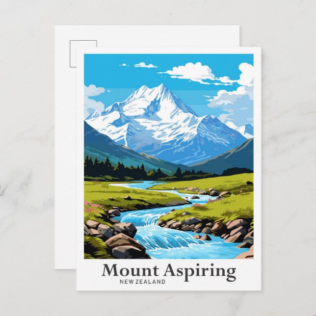Cartão Postal Ilustração de Viagem do Monte Aspirando Nova Zelân (Frente/Verso)