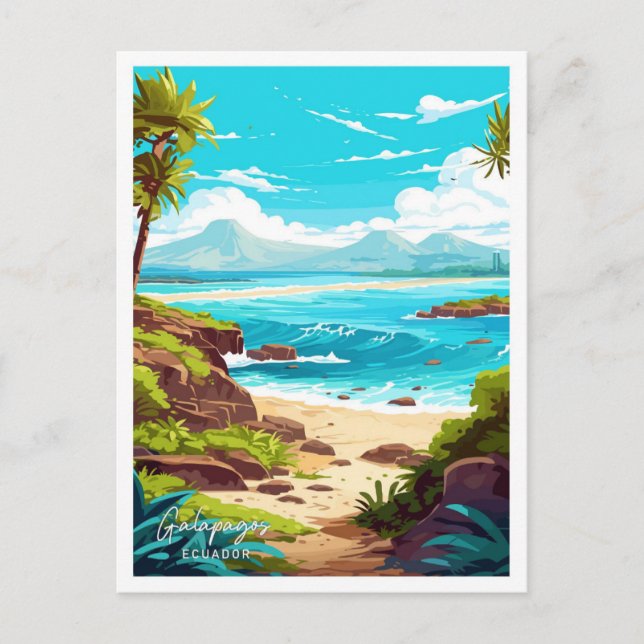 Cartão Postal Ilustração de Viagem Equador nas Ilhas Galápagos (Frente)