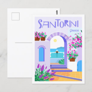 Cartão Postal Ilustração de Viagem Famosa da Grécia Santorini