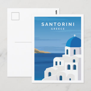Cartão Postal Ilustração de Viagem Famosa da Grécia Santorini