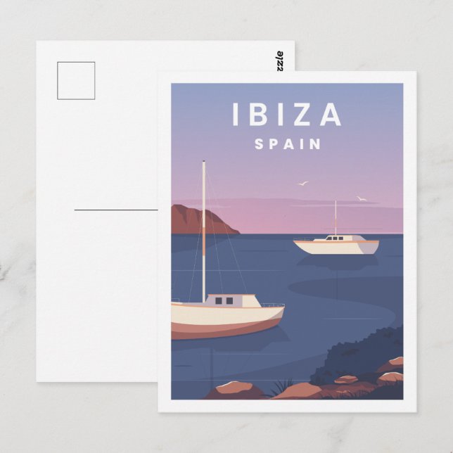Cartão Postal Ilustração de Viagem Famosa de Ibiza Espanha (Frente/Verso)