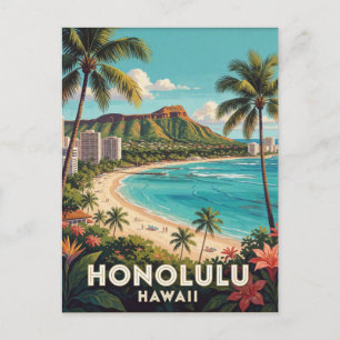 Cartão Postal Ilustração de Viagem Honolulu Havaí Diamond Head