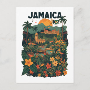 Cartão Postal Ilustração de Viagem Jamaica Estilo Vintage