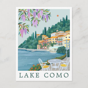 Cartão Postal Ilustração de Viagem Lago de Como Itália