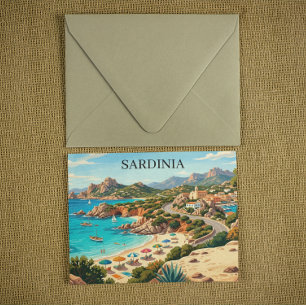 Cartão Postal Ilustração de Viagem pela Sardenha Itália Vintage