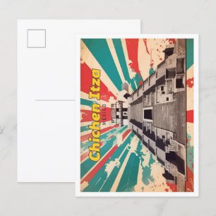 Cartão Postal Ilustração de Viagem Pop Art Chichen Itza México