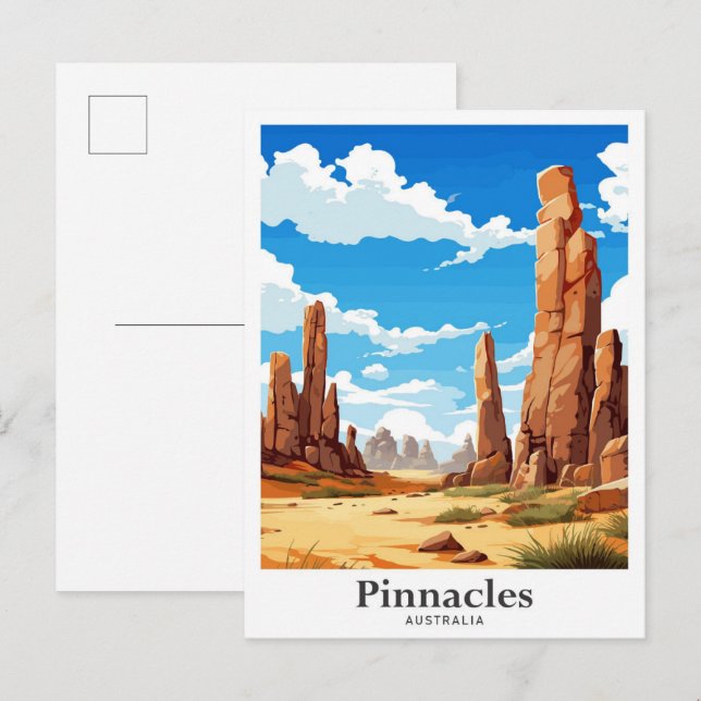 Cartão Postal Ilustração de Viagem Potrait da Austrália Pinnacle (Frente/Verso)