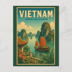 Cartão Postal Ilustração de viagem retro da Baía de Ha Long no V