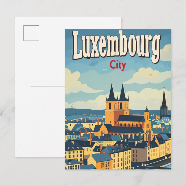 Cartão Postal Ilustração de Viagem retrovisor da cidade de Luxem (Frente/Verso)