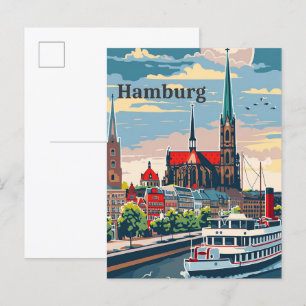Cartão Postal Ilustração de Viagem retrovisor de Hamburgo, Alema