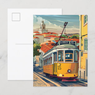 Cartão Postal Ilustração de Viagem retrovisor de Lisboa Portugal