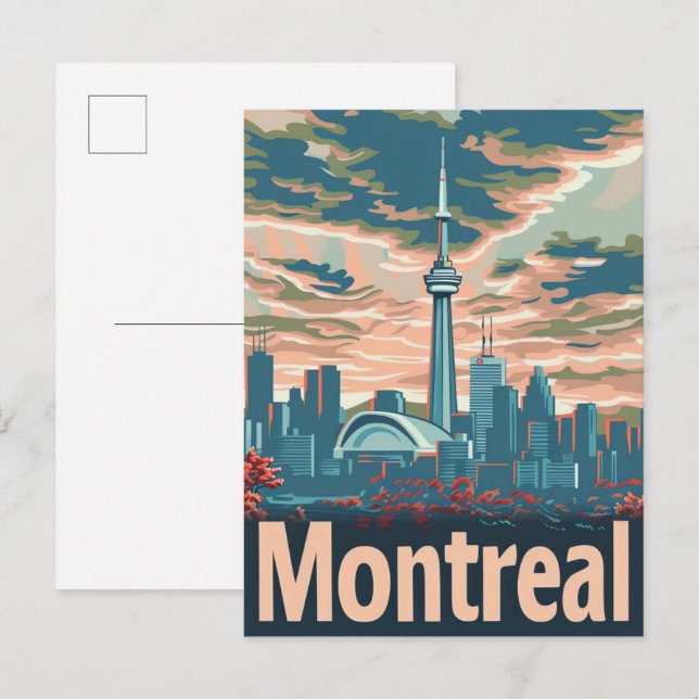 Cartão Postal Ilustração de Viagem retrovisor de Montreal Canadá (Frente/Verso)
